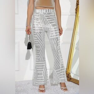 ✨ Silver Sequin Flare Pants – Party Glam Statement Bottoms (Size XL)